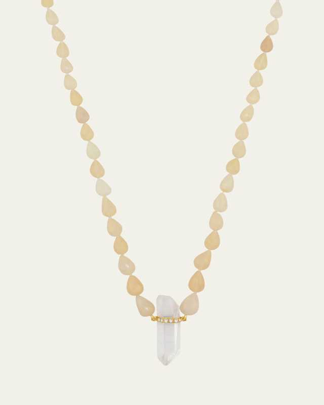 Crystal Quartz and Opal Bead Necklace with Diamonds